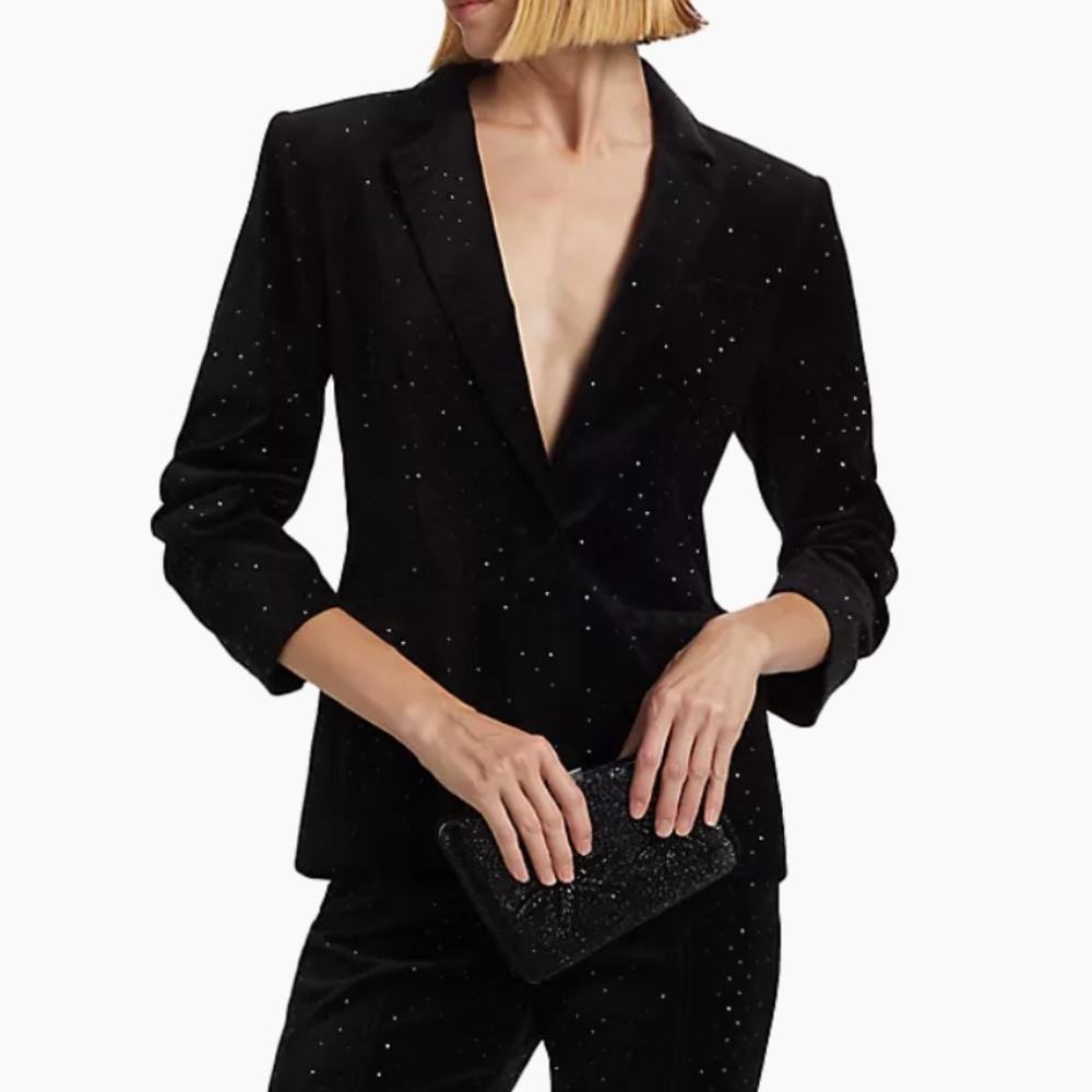 NWT Cinq a Sept Khloe Ditsy Veletine Blazer - Black Velvet Event Party